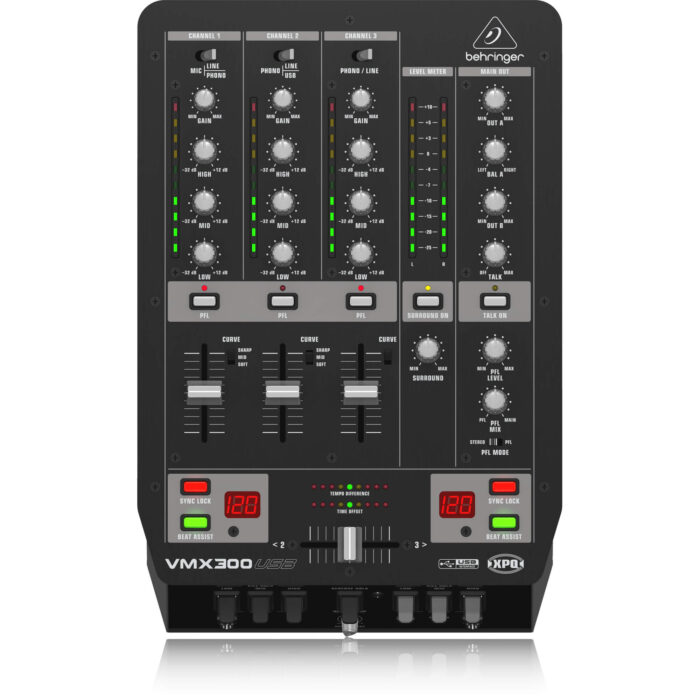 VMX300USB_P0A2S_Front_XL Behringer VMX300USB Professional 3-Channel DJ Mixer - Image 1